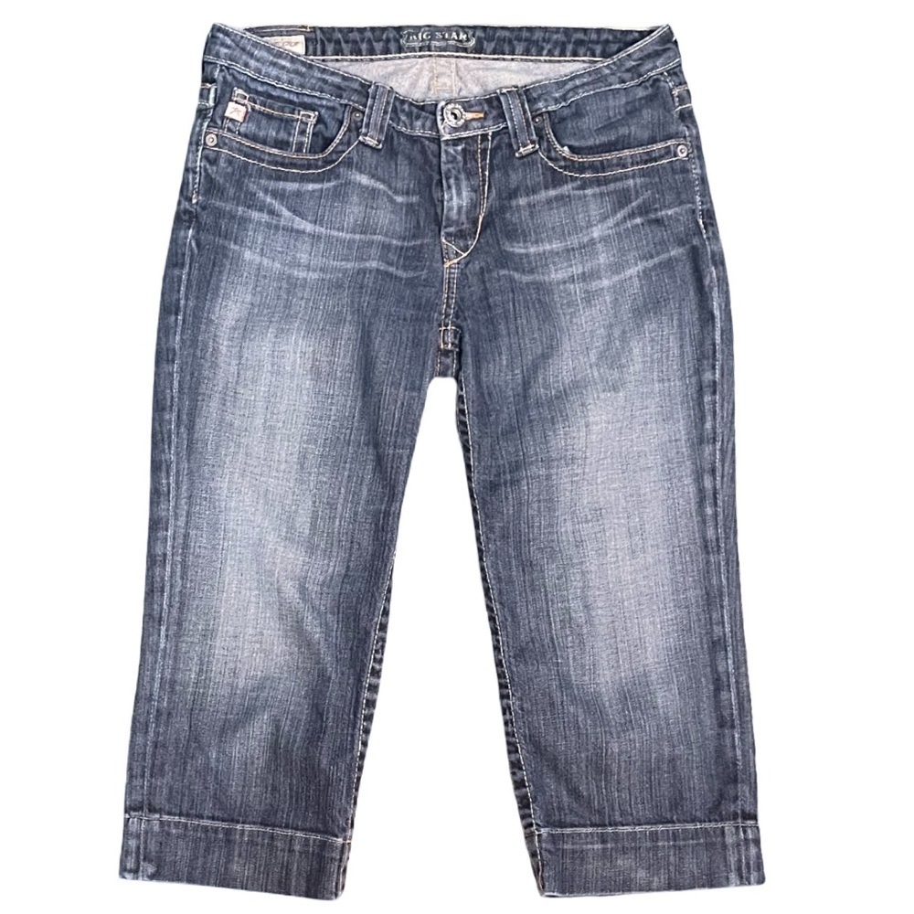 Big Star by Buckle Maddie Crop Mid Rise Faded Whiskered Blue Denim Jeans Size 27